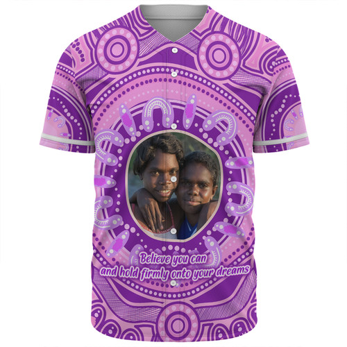 Australia Aboriginal Custom Baseball Shirt - Believe You Can And Hold Firmly Onto Your Dreams Personalised Photo (Purple) Baseball Shirt