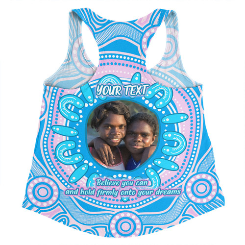 Australia Aboriginal Custom Women Racerback Singlet - Believe You Can And Hold Firmly Onto Your Dreams Personalised Photo (Blue) Women Racerback Singlet