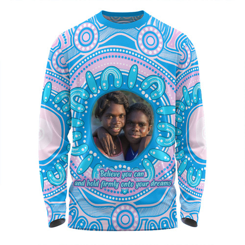 Australia Aboriginal Custom Long Sleeve T-shirt - Believe You Can And Hold Firmly Onto Your Dreams Personalised Photo (Blue) Long Sleeve T-shirt