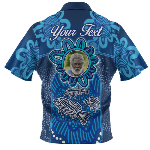 Australia Aboriginal Custom Zip Polo Shirt - Blue Aboriginal Dot With Fish Personalised Photo Zip Polo Shirt Australia Aboriginal Custom Zip Polo Shirt - Blue Aboriginal Dot With Fish Personalised Photo Zip Polo Shirt