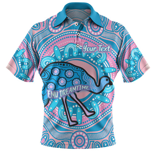 Australia Emu Aboriginal Custom Polo Shirt - Blue Indigenous Dreamtime Emu Polo Shirt Australia Emu Aboriginal Custom Polo Shirt - Blue Indigenous Dreamtime Emu Polo Shirt