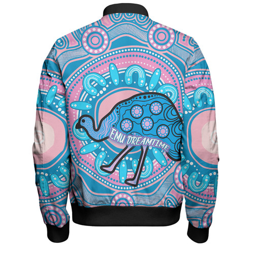 Australia Emu Aboriginal Custom Bomber Jacket - Blue Indigenous Dreamtime Emu Bomber Jacket Australia Emu Aboriginal Custom Bomber Jacket - Blue Indigenous Dreamtime Emu Bomber Jacket