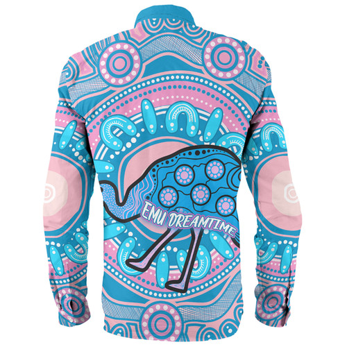 Australia Emu Aboriginal Custom Long Sleeve Shirt - Blue Indigenous Dreamtime Emu Long Sleeve Shirt Australia Emu Aboriginal Custom Long Sleeve Shirt - Blue Indigenous Dreamtime Emu Long Sleeve Shirt