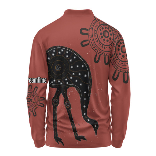 Australia Emu Aboriginal Custom Long Sleeve Polo Shirt - Emu Dreamtime Long Sleeve Polo Shirt Australia Emu Aboriginal Custom Long Sleeve Polo Shirt - Emu Dreamtime Long Sleeve Polo Shirt