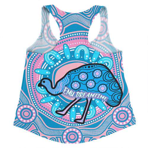 Australia Emu Aboriginal Custom Women Racerback Singlet - Blue Indigenous Dreamtime Emu Women Racerback Singlet