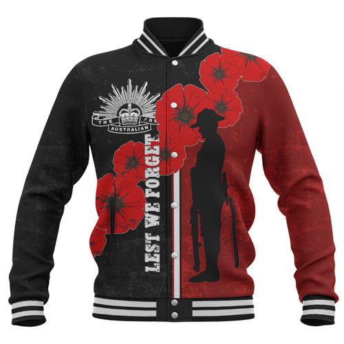 Australia Anzac Day Baseball Jacket - Lest We Forget Remebrance Day (Black) Baseball Jacket