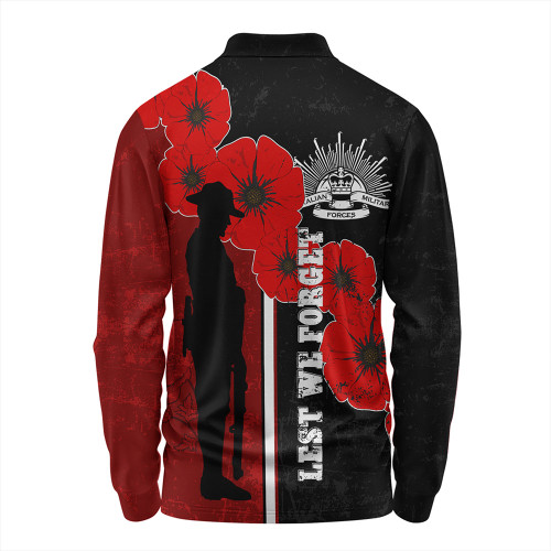Australia Anzac Day Long Sleeve Polo Shirt - Lest We Forget Remebrance Day (Black) Long Sleeve Polo Shirt Australia Anzac Day Long Sleeve Polo Shirt - Lest We Forget Remebrance Day (Black) Long Sleeve Polo Shirt