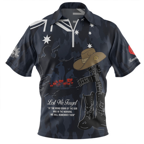 Australia Anzac Day Zip Polo Shirt - Anzac Day The Australian Army Zip Polo Shirt