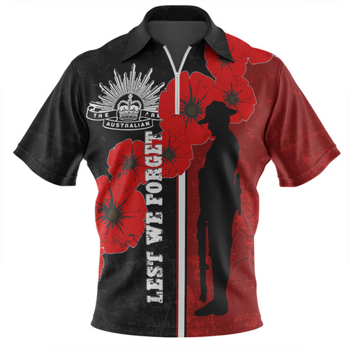 Australia Anzac Day Zip Polo Shirt - Lest We Forget Remebrance Day (Black) Zip Polo Shirt