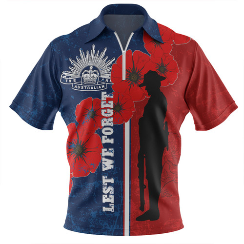 Australia Anzac Day Zip Polo Shirt - Lest We Forget Remebrance Day (Blue) Zip Polo Shirt