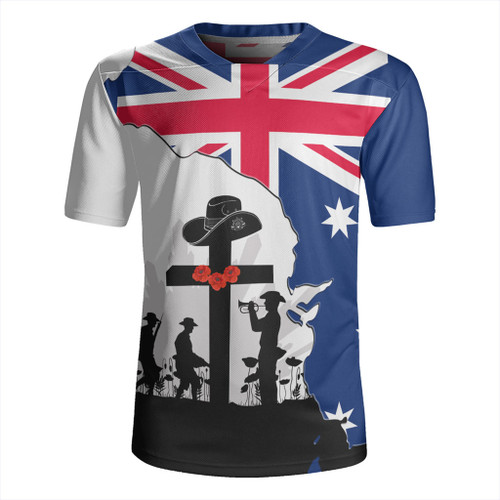 Australia Anzac Day Rugby Jersey - Anzac Day With Map And Flag Australia Rugby Jersey