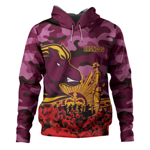 Brisbane Broncos Hoodie - Brisbane Broncos Anzac Day Lest We Forget