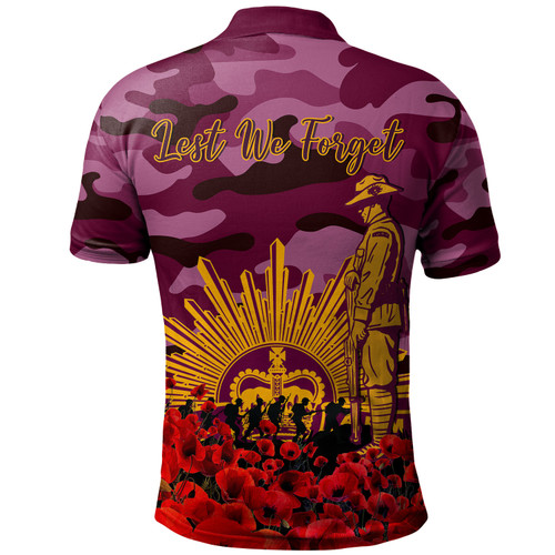 Brisbane Broncos Polo Shirt - Brisbane Broncos Anzac Day Lest We Forget Brisbane Broncos Polo Shirt - Brisbane Broncos Anzac Day Lest We Forget