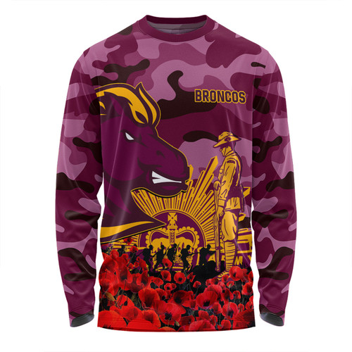 Brisbane Broncos Long Sleeve T-shirt - Brisbane Broncos Anzac Day Lest We Forget