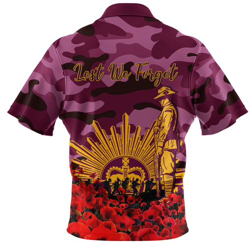 Brisbane Broncos Zip Polo Shirt - Brisbane Broncos Anzac Day Lest We Forget Brisbane Broncos Zip Polo Shirt - Brisbane Broncos Anzac Day Lest We Forget