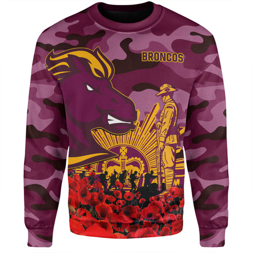 Brisbane Broncos Sweatshirt - Brisbane Broncos Anzac Day Lest We Forget