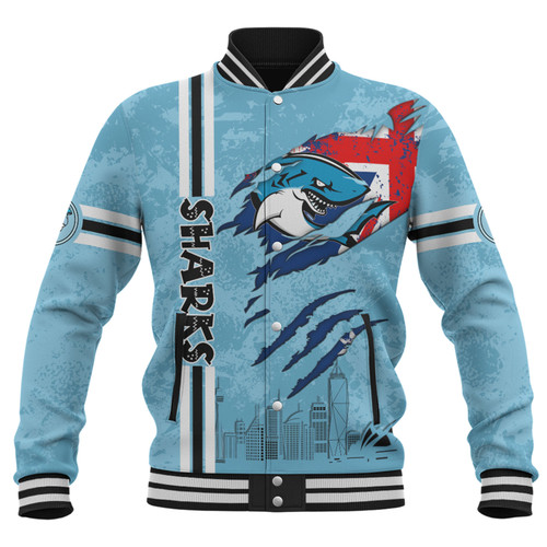 Cronulla-Sutherland Sharks Baseball Jacket - Happy Australia Day Flag Scratch Style