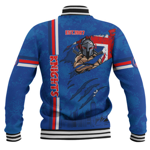 Newcastle Knights Baseball Jacket - Happy Australia Day Flag Scratch Style Newcastle Knights Baseball Jacket - Happy Australia Day Flag Scratch Style