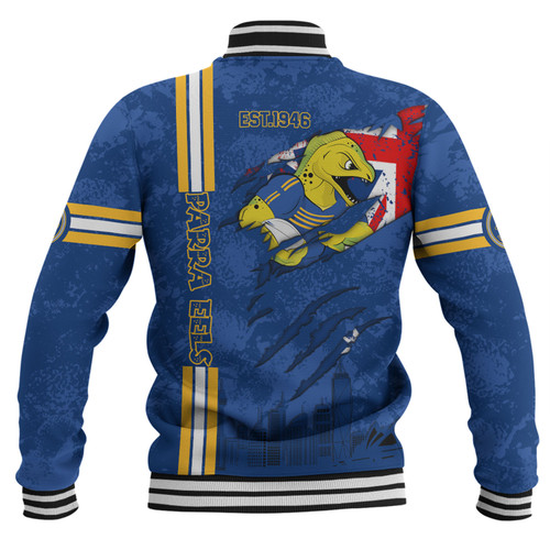 Parramatta Eels Baseball Jacket - Happy Australia Day Flag Scratch Style Parramatta Eels Baseball Jacket - Happy Australia Day Flag Scratch Style