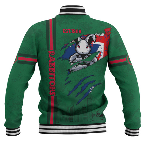 South Sydney Rabbitohs Baseball Jacket - Happy Australia Day Flag Scratch Style