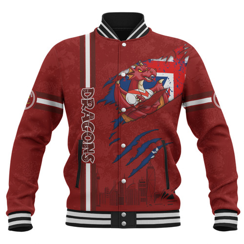 St. George Illawarra Dragons Baseball Jacket - Happy Australia Day Flag Scratch Style