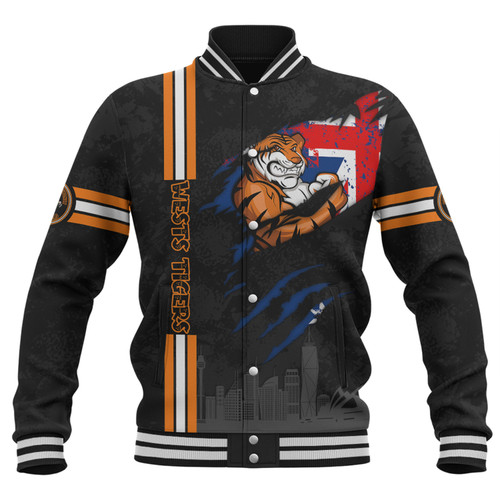 Wests Tigers Baseball Jacket - Happy Australia Day Flag Scratch Style