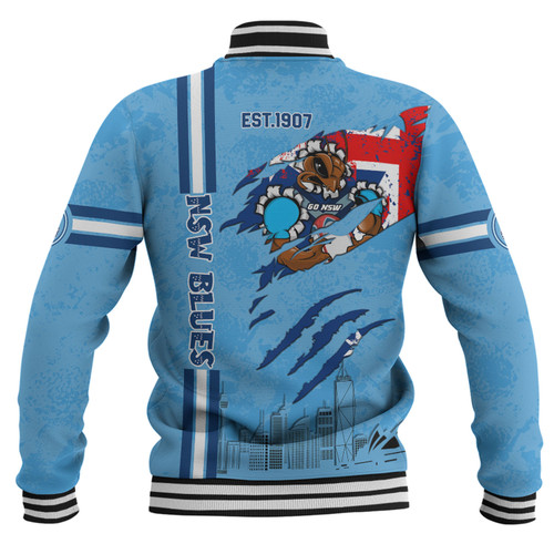 New South Wales Blues Baseball Jacket - Happy Australia Day Flag Scratch Style New South Wales Blues Baseball Jacket - Happy Australia Day Flag Scratch Style