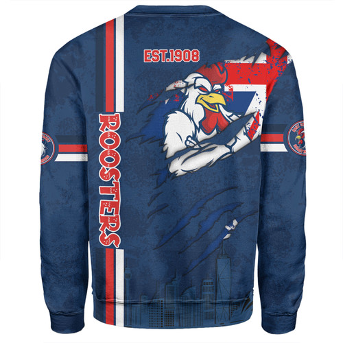 Sydney Roosters Sweatshirt - Happy Australia Day Flag Scratch Style Sydney Roosters Sweatshirt - Happy Australia Day Flag Scratch Style