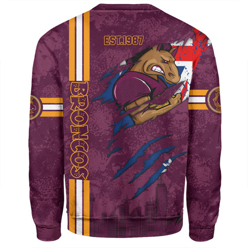 Brisbane Broncos Sweatshirt - Happy Australia Day Flag Scratch Style Brisbane Broncos Sweatshirt - Happy Australia Day Flag Scratch Style