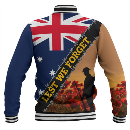 Australia Baseball Jacket Custom Anzac Day Let We Forget Barbed Wire Australia Baseball Jacket Custom Anzac Day Let We Forget Barbed Wire