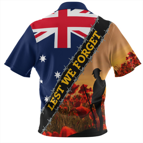 Australia Zip Polo Shirt Custom Anzac Day Let We Forget Barbed Wire Australia Zip Polo Shirt Custom Anzac Day Let We Forget Barbed Wire