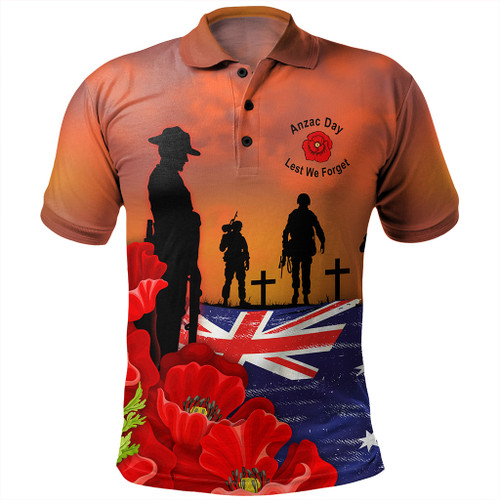 Australia Polo Shirt Lest We Forger Soldiers Flag With Poppy Flower