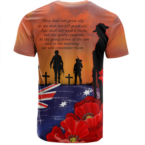 Australia T-Shirt Lest We Forger Soldiers Flag With Poppy Flower Australia T-Shirt Lest We Forger Soldiers Flag With Poppy Flower