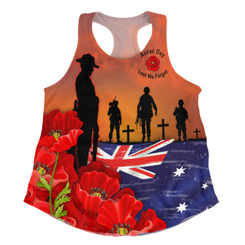 Australia Women Racerback Singlet Lest We Forger Soldiers Flag With Poppy Flower