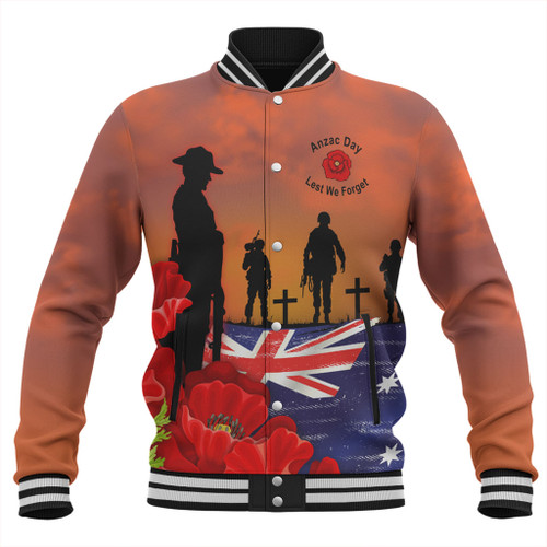 Australia Baseball Jacket Lest We Forger Soldiers Flag With Poppy Flower