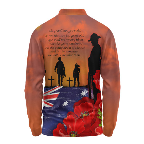 Australia Long Sleeve Polo Shirt Lest We Forger Soldiers Flag With Poppy Flower Australia Long Sleeve Polo Shirt Lest We Forger Soldiers Flag With Poppy Flower