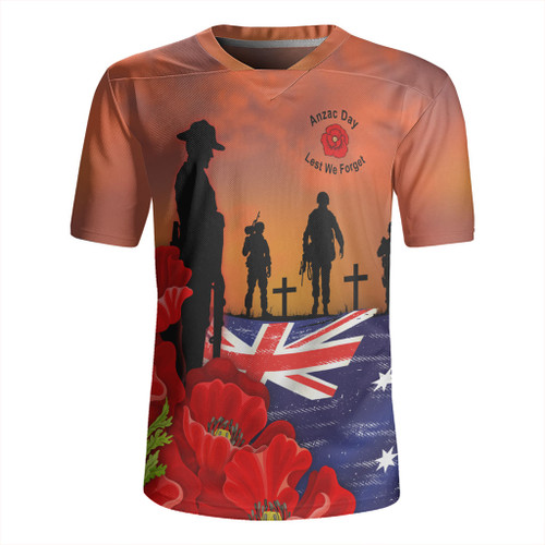Australia Rugby Jersey Lest We Forger Soldiers Flag With Poppy Flower