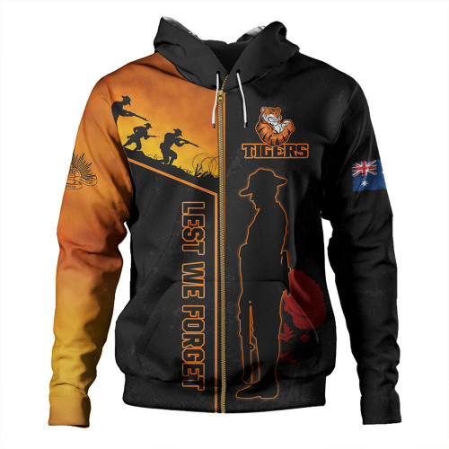 Wests Tigers Hoodie - Anzac Day Lest We Forget Poppy Wests Tigers Hoodie - Anzac Day Lest We Forget Poppy