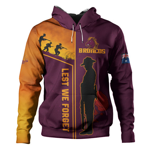 Brisbane Broncos Hoodie - Anzac Day Lest We Forget Poppy