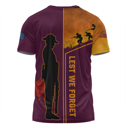 Brisbane Broncos T-Shirt - Anzac Day Lest We Forget Poppy Brisbane Broncos T-Shirt - Anzac Day Lest We Forget Poppy