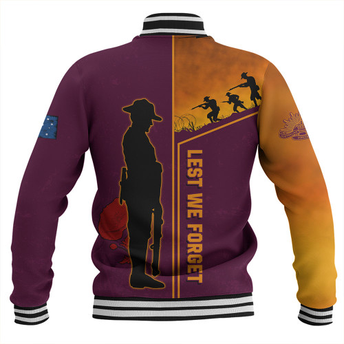 Brisbane Broncos Baseball Jacket - Anzac Day Lest We Forget Poppy Brisbane Broncos Baseball Jacket - Anzac Day Lest We Forget Poppy