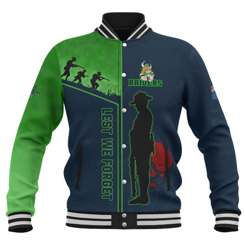 Canberra Raiders Baseball Jacket - Anzac Day Lest We Forget Poppy