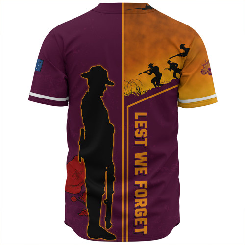 Brisbane Broncos Baseball Shirt - Anzac Day Lest We Forget Poppy Brisbane Broncos Baseball Shirt - Anzac Day Lest We Forget Poppy