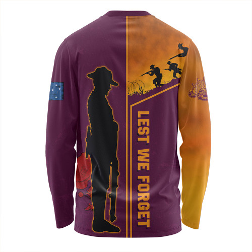 Brisbane Broncos Long Sleeve T-shirt - Anzac Day Lest We Forget Poppy Brisbane Broncos Long Sleeve T-shirt - Anzac Day Lest We Forget Poppy