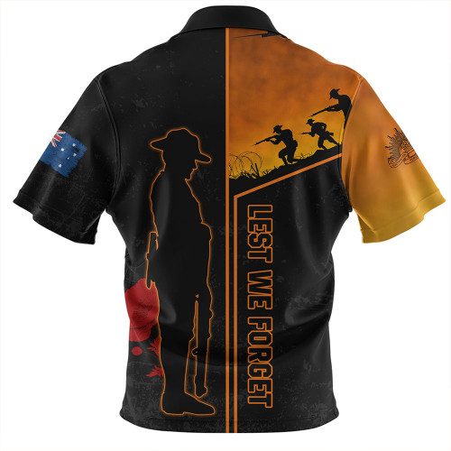 Wests Tigers Zip Polo Shirt - Anzac Day Lest We Forget Poppy Wests Tigers Zip Polo Shirt - Anzac Day Lest We Forget Poppy