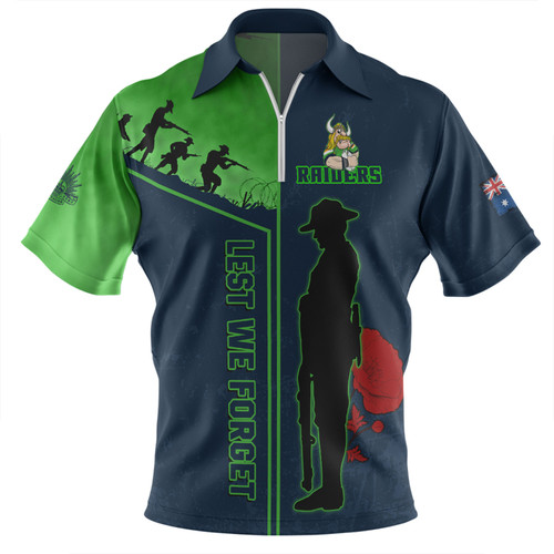 Canberra Raiders Zip Polo Shirt - Anzac Day Lest We Forget Poppy