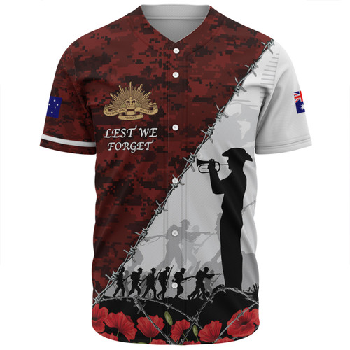 Australia Baseball Shirt - Anzac Day Poppy Flower And Barbed Wire
