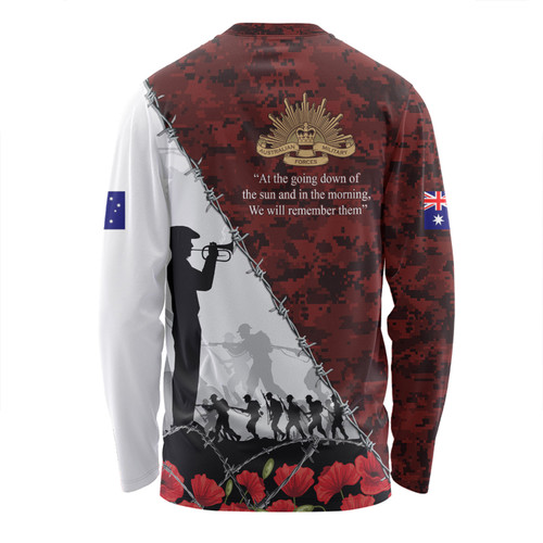 Australia Long Sleeve T-shirt - Anzac Day Poppy Flower And Barbed Wire Australia Long Sleeve T-shirt - Anzac Day Poppy Flower And Barbed Wire