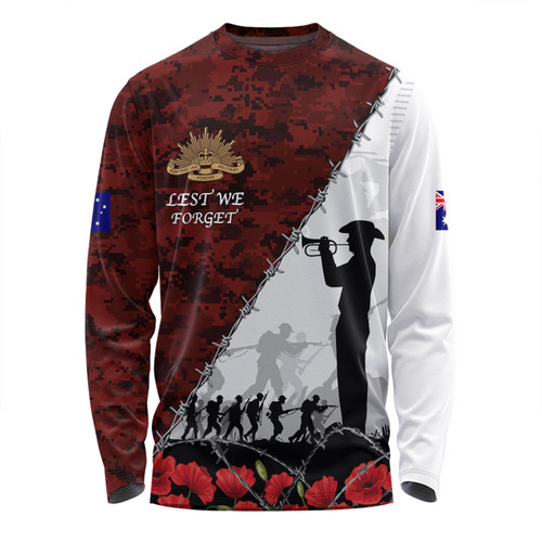 Australia Long Sleeve T-shirt - Anzac Day Poppy Flower And Barbed Wire