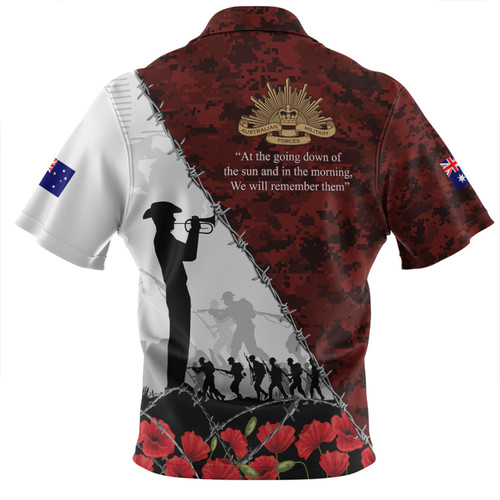 Australia Zip Polo Shirt - Anzac Day Poppy Flower And Barbed Wire Australia Zip Polo Shirt - Anzac Day Poppy Flower And Barbed Wire